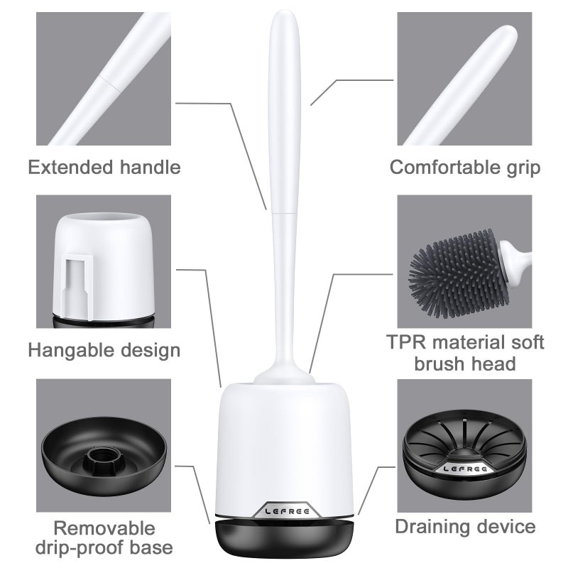 Lefree Silicone Toilet Brush,Rubber Toilet Bowl Brush and Holder Set with Ventilated Holder, Toilet Cleaner Brush for Bathroom,Floor Standing & Wall Mounted Toilet Scrubber Without Drilling - Image 4